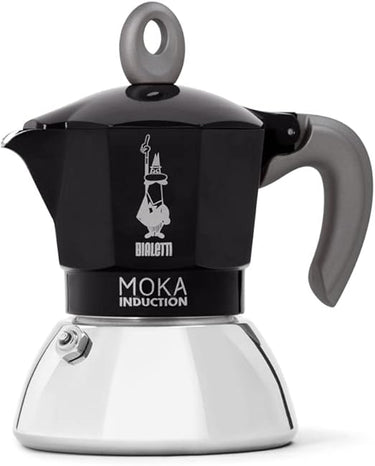 Bialetti - Cafetera Moka de Inducción, Adecuada para todo tipo de Placas, 2 Tazas de Café Espresso ( 100 Ml), Negro